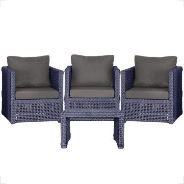 Imagem de Mesa E 3 Poltronas Madri Corda Náutica Estofado 11 Trama Azul