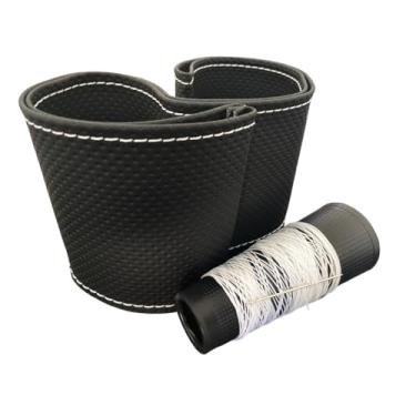 Imagem de Capa Para Volante de Carro em Couro Revestimento Costurada (Couro Preto/Costura Branca)