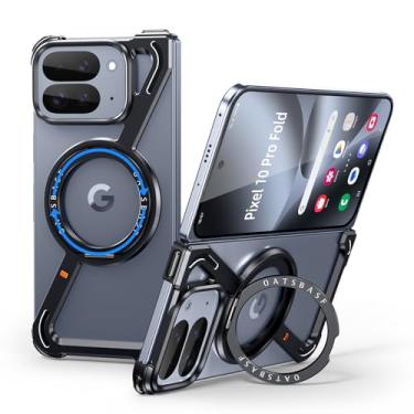 Imagem de XAOVUIR Capa dobrável para Google Pixel 10 Pro com suporte magnético, suporte giratório de 360° para capa dobrável de alumínio metálico Pixel 10, capa fina sem moldura para Google Pixel 10Pro, preta