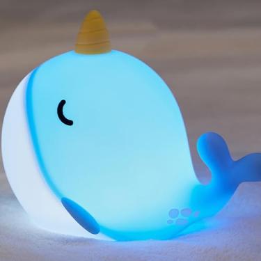 Imagem de faralite Linda luz noturna narval, lâmpadas LED portáteis de baleia engraçada, lâmpada de berçário de silicone recarregável para quarto de bebê, alimentação de café da manhã, quarto, acompanhante