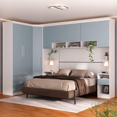 Imagem de Quarto Modulado Queen de Canto com Guarda-roupas Maleiro e Cabeceira Alpes Master Luciane Moveis