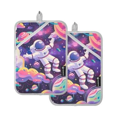 Imagem de Conjunto de 2 suportes para panelas quentes Purple Universe Astronauta, tapetes quentes quadrados para panelas e frigideiras para cozinha e luvas de forno