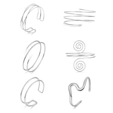 Imagem de ASTIMESA Conjunto de 6 braceletes de metal prata e braço, pulseira de prata estética para mulheres, braçadeira superior, bobina, minimalista, pulseira, acessórios de joias, presentes de festival, 3.35
