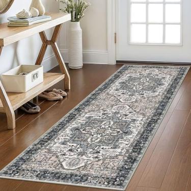 Imagem de KOZYFLY Corredores para corredores de 6 x 1,5 m lavável tapete de corredor de cozinha boho para entrada interior impresso oriental lã sintética tapete corredor para quarto cozinha hall, preto