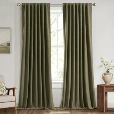 Imagem de MIULEE Cortinas de linho 100% blackout para quarto, verde-oliva claro sólido decoração de luxo cortinas de escurecimento de ambiente com isolamento térmico para sala de estar berçário bolso traseiro