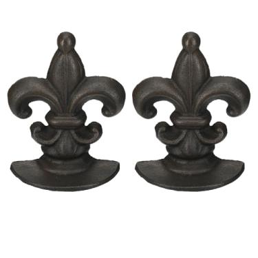 Imagem de Otoolling 2 peças de batente de porta de ferro fundido preto antigo flor de lis vintage rústico decorativo batente de porta resistente para escritório, casa, quarto