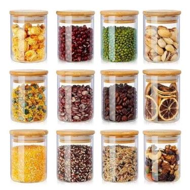 Imagem de Potes De Mantimentos Redondo 250Ml Com Tampa Bambu (Kit 6)