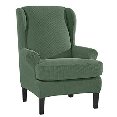 Imagem de BAGASI 2 peças de capa elástica para cadeira com asa de jacquard, protetor de móveis, capa de poltrona lavável para sala de estar com fundo elástico, verde militar