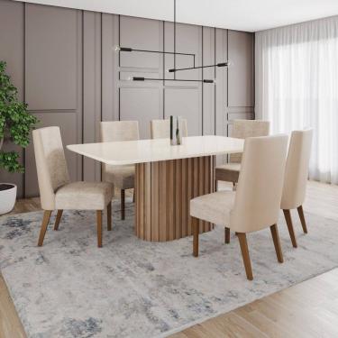 Imagem de Conjunto Mesa Solana 160cm com Vidro 06 Cadeiras Anne Marrom/Off White/Bege/Creme