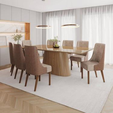 Imagem de Conjunto Mesa Olívia 200cm com Vidro 08 Cadeiras Ivy Marrom/Caramelo/Creme
