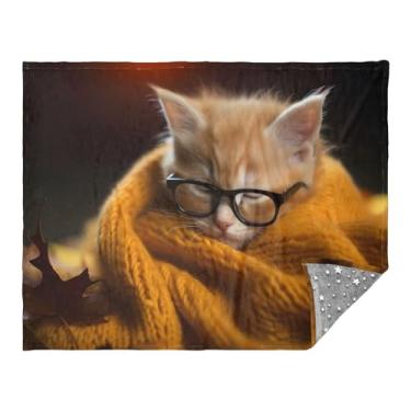 Imagem de CEBUGI Cobertor de flanela quente macio 127 x 178 cm para sofá-cama, escritório, acampamento, viagem, gato, embrulhado em cobertor amarelo para todas as estações