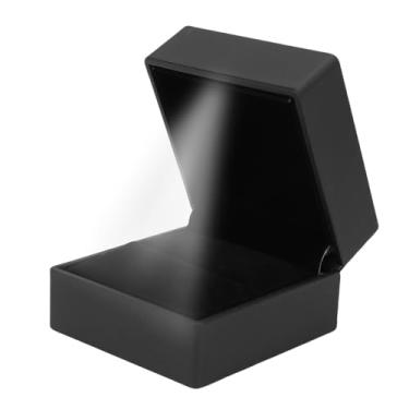 Imagem de Caixa de anel led com luz octogonal, joias, presente, para noivado, proposta de casamento, armazenamento de anel, couro pu escovado, 6.5cm x 5cm x 6cm (Preta)