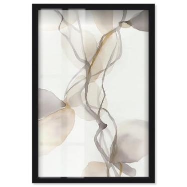 Imagem de Delicate Connection II Shadowbox Print Boho Gold Wall Art por Art Remedy, moldura preta, 43 x 63 cm