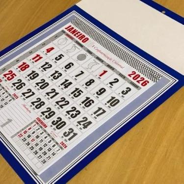 Imagem de Calendário de Parede 2026, Folhinha Grande com Furo, Tamanho 27x37 - Azul