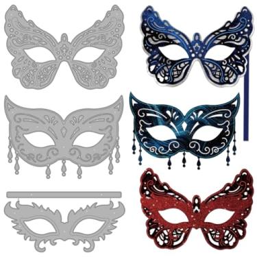 Imagem de MAYJOYDIY Disfarce de baile de máscaras de metal, moldes de corte de festa de dança, molde de gravação de carnaval, estênceis de corte de aço carbono para fazer cartões, faça você mesmo, álbum de