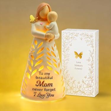 Imagem de AlevaHive Estatuetas para mãe e bebê, luz com controle remoto, presentes para a nova mamãe - presentes de aniversário da filha e filho, recém-nascidos de Natal pintado à mão em resina esculpida (sem