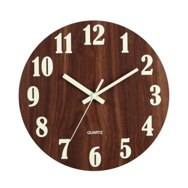 Imagem de Relógio de parede Relógio de parede luminoso 10 polegadas, madeira, luz silenciosa na noite escura, moda nórdica, relógio sem tique-taque com ferramentas noturna Sem tique-taque