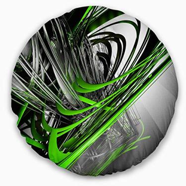Imagem de Designart Fractal 3D verde listras prateadas abstratas sala de estar, sofá, enchimento de almofada + capa de almofada impressa em ambos os lados 40,64 cm