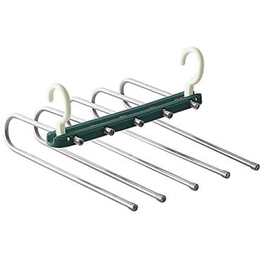 Imagem de Rack de Calças Plegável 5 em 1 Aço Inoxidável Gancho Armazenamento com Clips Telescópicos para Cachecol Gravata Cinto Retrátil Suporta Suspensão Horiz