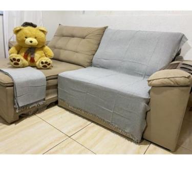 Imagem de Manta para Sofá Decorativa 2,10x1,20m em Algodão – Protetora para Sala 2 ou 3 Lugares(Cinza Neblina)