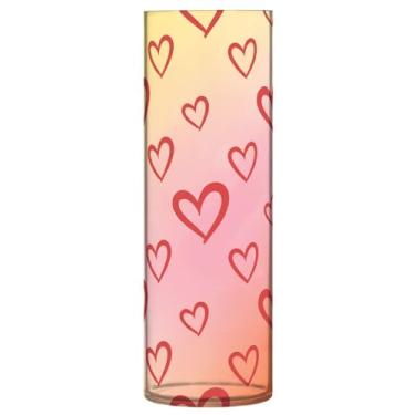 Imagem de CEBUGI Vaso de flores com estampa de corações 10 x 30 cm, vaso cilíndrico para flores, vaso transparente inquebrável para festa de casamento, decoração de casa