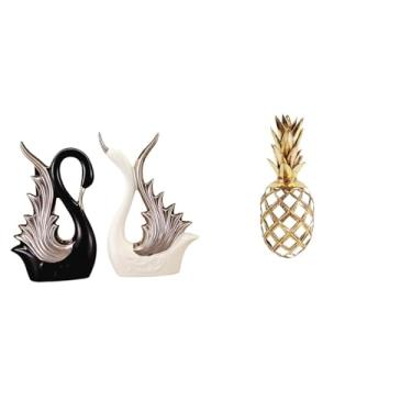 Imagem de Whtkoph Elegante Estatueta de Cisne em Resina Cerâmica para Mesa, Ornamento Decorativo para Escritório, Prateleira, Quarto, Sala de Estar, Aniversário, Lareir
