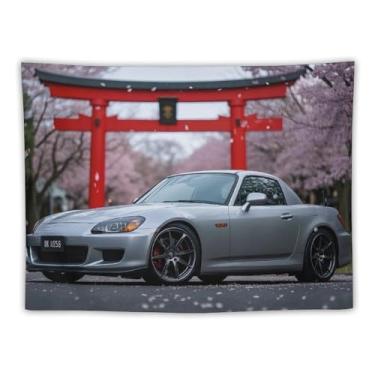 Imagem de HouLaiZhe JDM Tapeçaria de carro Jdm S2000 Santuário de flores de cerejeira para pendurar na parede quarto decoração de casa tapeçarias estética piquenique decoração de parede arte de parede para