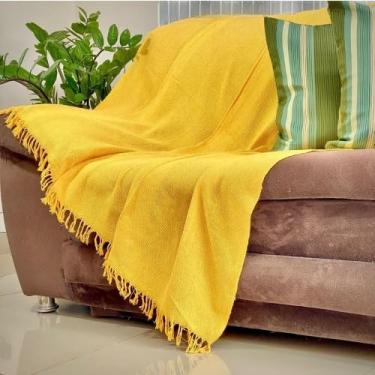 Imagem de Manta para Sofá Gigante Tipo Capa 100% Algodão – Artesanal com Nós nas Pontas Decorativa(Amarelo)