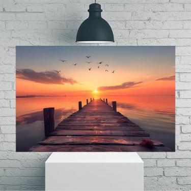 Imagem de Arte de parede em tela rústica vintage Sunset Over Pier - Pôster sem moldura de 20 x 30 cm - Decoração de casa e escritório para sala de estar, quarto, cozinha e café