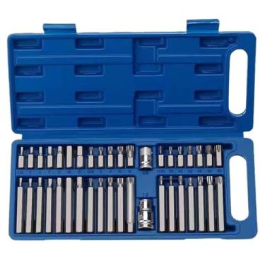 Imagem de MotiveTech Kit com 40 Soquetes Torx Estrela com Adaptadores de 1/2" e 3/8" para Uso e Fácil. Soquetes Torx Estrela com Encaixe Estriado, Azul