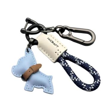 Imagem de Chaveiro De Couro Genuíno Artesanal Para Bulldog Francês Com Alça Anti