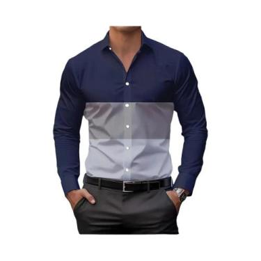Imagem de Camisa Casual Masculina Com Estampa Xadrez Clássica, Gola Lapela, Mang