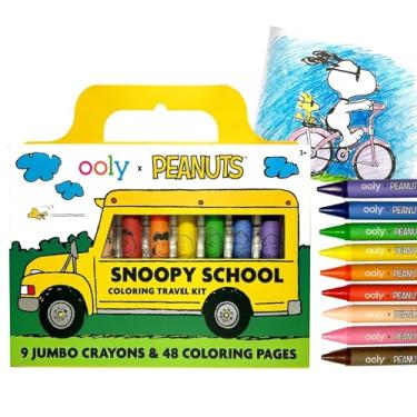 Imagem de Ooly Kit de arte de viagem Peanuts com 9 giz de cera jumbo e 48 páginas temáticas para colorir e capa para criação de arte de viagem fácil, atividades de avião e viagem de carro perfeitas para