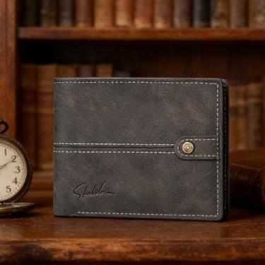 Imagem de Carteira masculina clássica preta horizontal aberta de microfibra de grão cruzado, design aberto horizontal preto clássico com microfibra de grão cruzado e material durável de longa duração