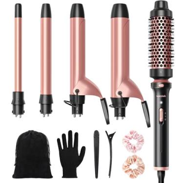 Imagem de Wavytalk Conjunto de varinha de cachos 5 em 1 com escova de cachos e 4 varinhas de cachos de cerâmica intercambiáveis, modelador de cabelo de ondulação instantâneo, inclui luva protetora de calor e 2 clipes
