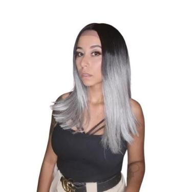 Imagem de Lace Front Platinada lisa Long Bob fibra premium 45 Cm Envio Grátis - 