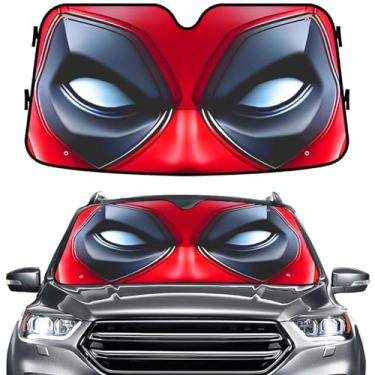 Imagem de GENANY Guarda-sol engraçado com olhos vermelhos para carro SUV caminhão (164 x 81 cm), para-brisa, persianas para janelas frontais, blocos protetores UV, presentes automotivos de Natal, decoração de