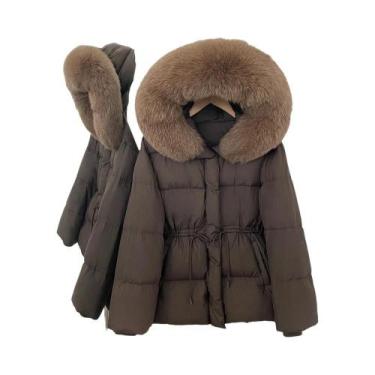Imagem de Jaqueta Feminina Com Capuz De Pele De Raposa Real E Enchimento De Pena