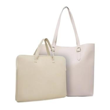 Imagem de Kit Bolsa Sacola + Pasta para Notebook 14 a 17 Polegadas com Alça, Bolsa Grande para Trabalho Estudo Viagem(Pasta Marfim + Sacola Marfim)