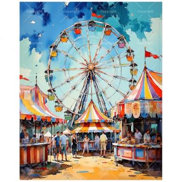 Imagem de Kit de pintura por números de parque de diversões para adultos – Pintura de roda gigante e cabines de carnaval em tela, conjunto de tinta acrílica, adequado para iniciantes, arte para decoração de