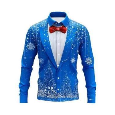 Imagem de Camisa Masculina De Natal De Manga Longa Com Lapela Casual Moda Festa 