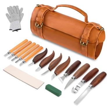 Imagem de Conjunto de Ferramentas de Escultura em Madeira, Com bolsa de Armazenamento de Couro, Kit de Corte com 8 Facas de Corte e 5 Facas de Detalhes