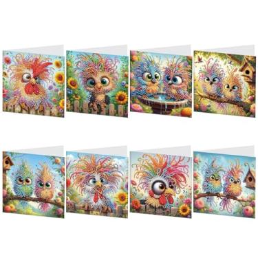 Imagem de LazyFold 8 peças DIY arte diamante pintura cartões comemorativos com envelopes, Crazy Birds todas as ocasiões, kit de cartões de notas para mulheres, cartões de agradecimento feitos à mão aniversário