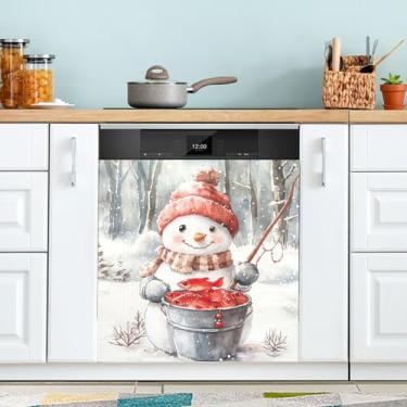 Imagem de xigua Linda capa magnética de boneco de neve de Natal, adesivos magnéticos decorativos antiarranhões para painel de geladeira e lava-louças, decoração personalizada de cozinha doméstica 58 x 66 cm