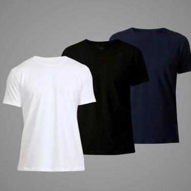 Imagem de Kit 3 Camisetas Básicas Masculinas 100 Algodão Manga Curta Alta Qualid