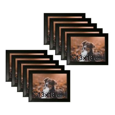 Imagem de Kit 10 Porta Retratos C/vidro 13x18 Moldura Preta para fotos e decoraç