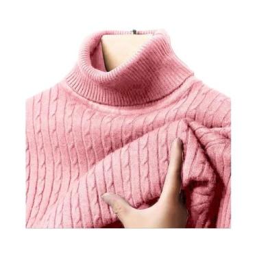 Imagem de Suéter Masculino De Gola Alta Canelado Quente Ajustado Pulôver De Tric