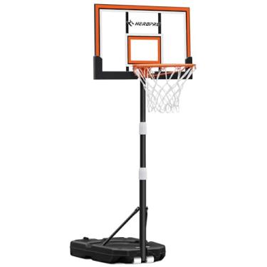 Imagem de HEROPRO Cesta de basquete infantil ao ar livre de 1 a 2,2 m, ajustável, 73 cm, placa de PC premium e base ampliada, sistema portátil de gol de basquete para crianças/jovens/adolescentes na