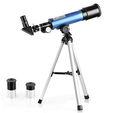 Imagem de pcagfaajmh Telescópio astronômico durável HD Telescópio refrator portátil totalmente revestido com filtro de lua de metal e tripé, telescópio ideal para iniciantes