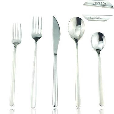 Imagem de Conjunto de talheres de aço inoxidável SUS304 JASHII polido com 20 peças, conjunto de talheres de prata, garfo de jantar, colher de sobremesa, garfo de salada, serviço para 4, Prata, Service for 4